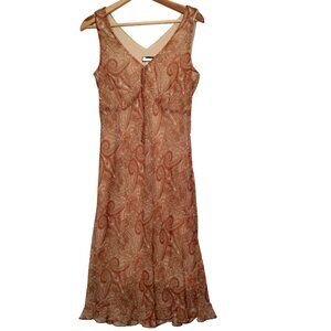 Vintage Y2K Believe Dress Size 10 Sleeveless Sheer Layered Brown Paisley Lined